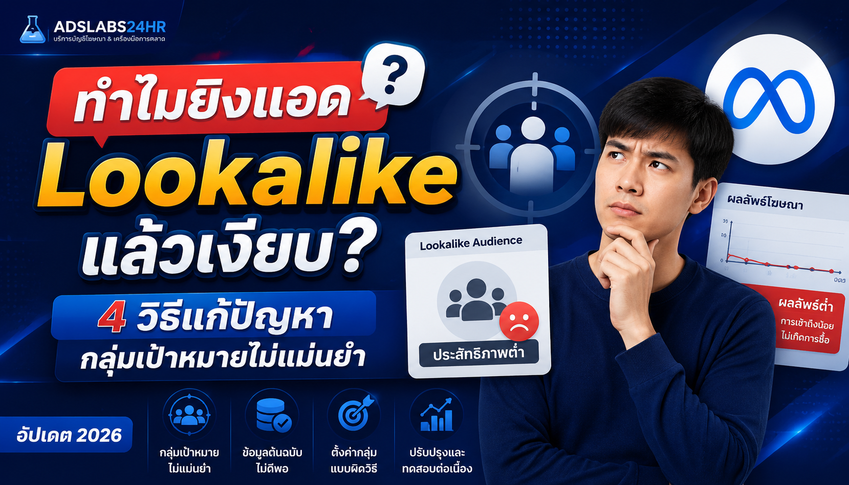ทำไมยิงแอดกลุ่ม Lookalike แล้วเงียบ? 4 วิธีแก้ปัญหากลุ่มเป้าหมายไม่แม่นยำ อัปเดต 2026 | ADSLABS24HR