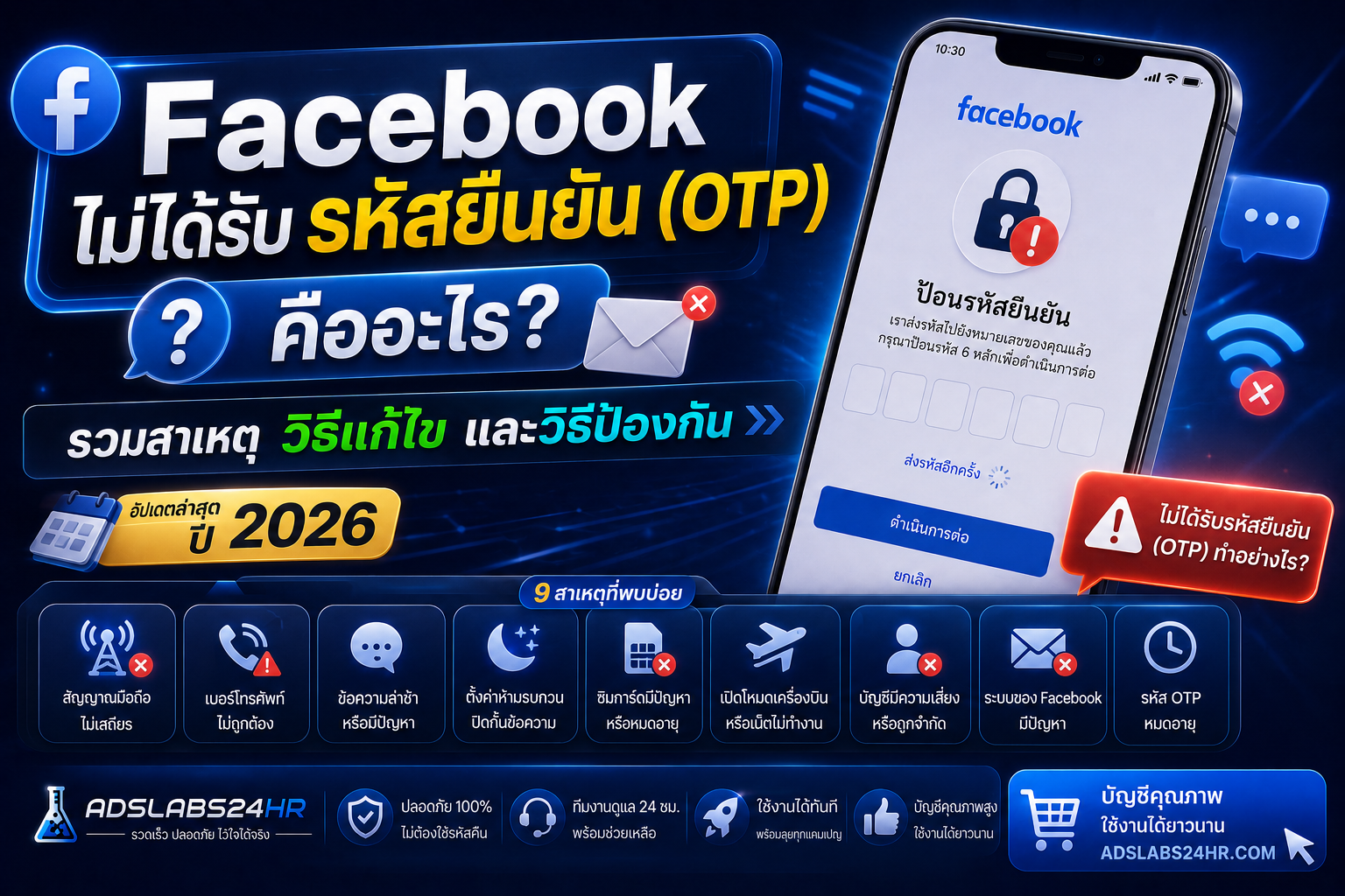 Facebook ไม่ได้รับรหัสยืนยัน OTP วิธีแก้ไขและป้องกันบัญชี Facebook ปี 2026