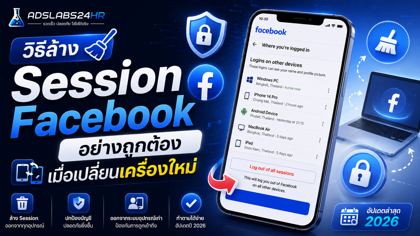 วิธีล้าง Session Facebook อย่างถูกต้อง เมื่อเปลี่ยนเครื่องใหม่ 2026